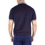Greek Key Collar & Trim Solid Navy Polo Shirt // Navy (M)