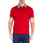 Greek Key Collar & Trim Solid Red Polo Shirt // Red (L)