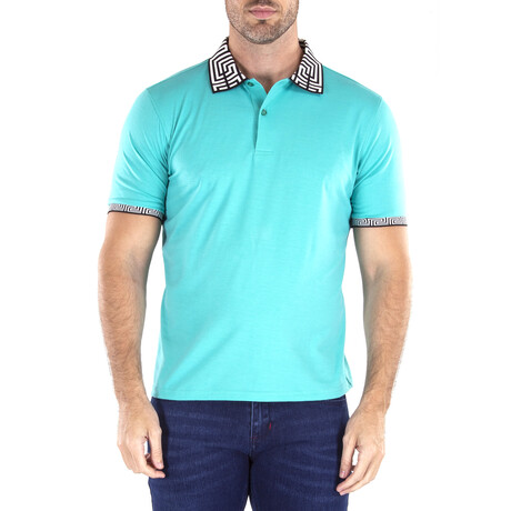 Greek Key Collar & Trim Solid Mint Polo Shirt // Mint (XS)