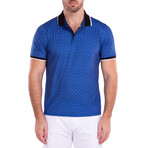Geometric Detail Pattern Printed Polo Shirt Blue // Blue (L)
