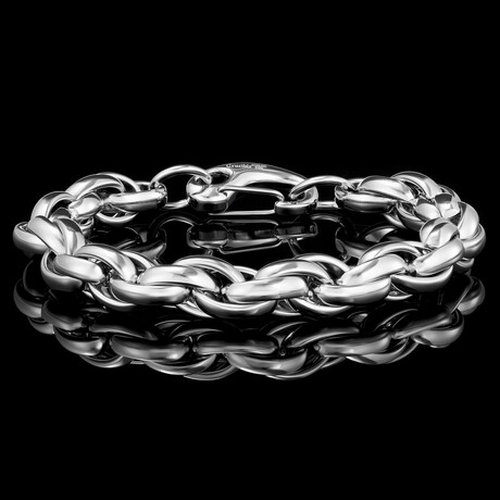 Polished Stainless Steel Rope Chain Bracelet // Silver