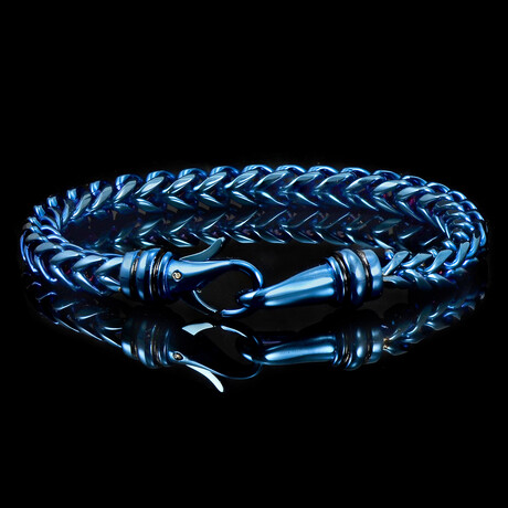 Polished Blue Plated Stainless Steel Franco Chain Bracelet // Blue