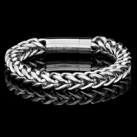 Polished Stainless Steel Rounded Franco Chain Bracelet // Silver (9)