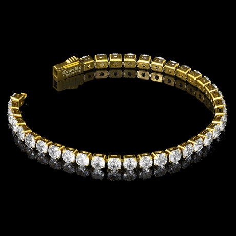 Gold Plated Stainless Steel Cubic Zirconia Tennis Bracelet // Gold (7)