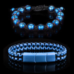 Blue Plated Hematite Adjustable + Blue Steel Cuff Box Chain Bracelets // Blue + Black