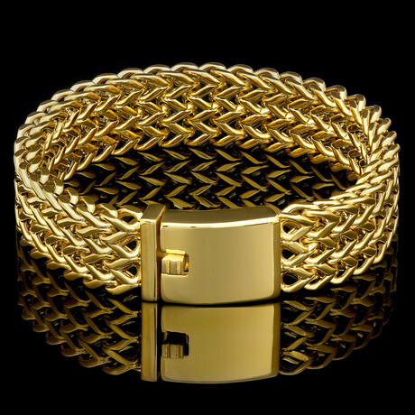Gold Plated Stainless Steel Three Row Franco Bracelet // Gold (9)