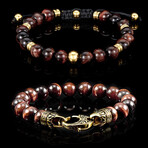 Red Tiger Eye Stone Adjustable + Gold Plated Steel Clasp Bracelets // Red + Gold