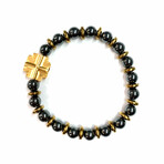 Dell Arte // Hematite +  24 Karat Gold Over 925 Sterling Silver Southern Cross Insert Bracelet // Black + Gold