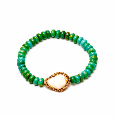 Jean Claude Jewelry // Green Turquoise Beads + Fresh Water River Pearl Bracelet // Turquoise