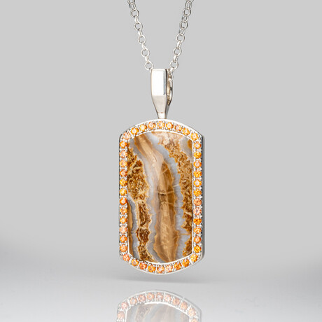 Genuine Mammoth Molar Tag Pendant and Yellow Sapphire with 18" Sterling Necklace