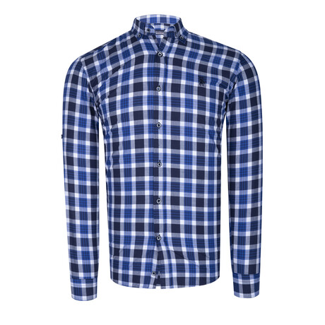 Plaid Checkered Button Up // Navy Blue + Blue + Whiite (S)