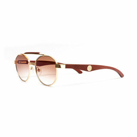 Unisex Mach Round Sunglasses // 18KT Gold + Cherry Wood