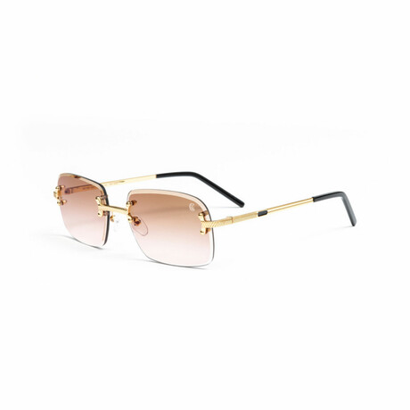 Unisex Vintage Classic C Square Sunglasses // 18KT Gold + Brown & Pink