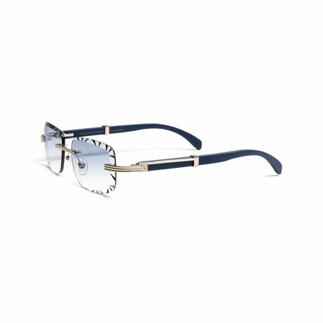 Men's Drone Rectangular Sunglasses // Diamond Cut // Silver + Blue Wood