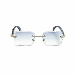 Men's Drone Rectangular Sunglasses // Diamond Cut // Silver + Blue Wood