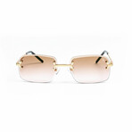 Unisex Vintage Classic C Square Sunglasses // 18KT Gold + Brown & Pink