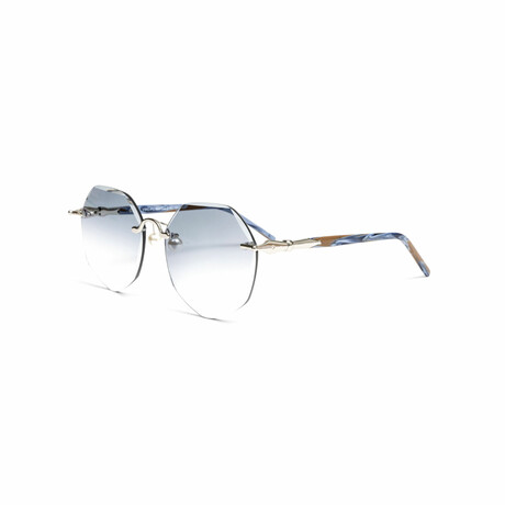 Women's Pearl Sunglasses // Silver + Blue & Brown Acetate