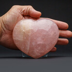 Genuine Polished Rose Quartz Heart with Metal Stand