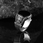 Round Onyx Ring Sterling Silver (8.5)