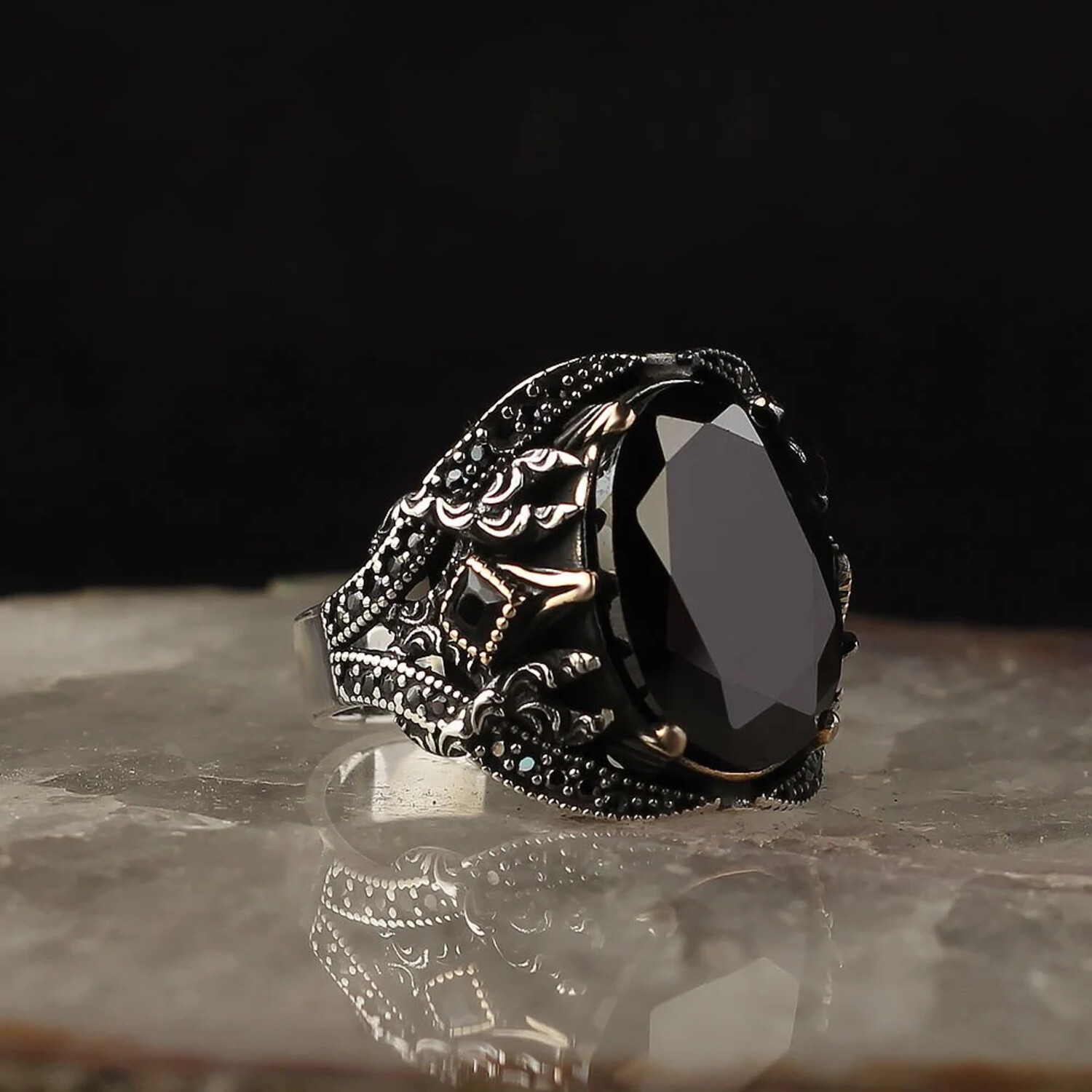 Darkened Black Onyx Ring Sterling Silver (8) - Ephesus Jewelry: Men's ...