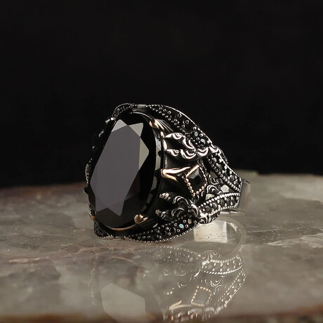 Darkened Black Onyx Ring Sterling Silver (5)