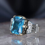 Rectangle Blue Topaz Ring Sterling Silver (5.5)