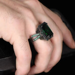 Fancy Lab Emerald Ring Sterling Silver (6.5)