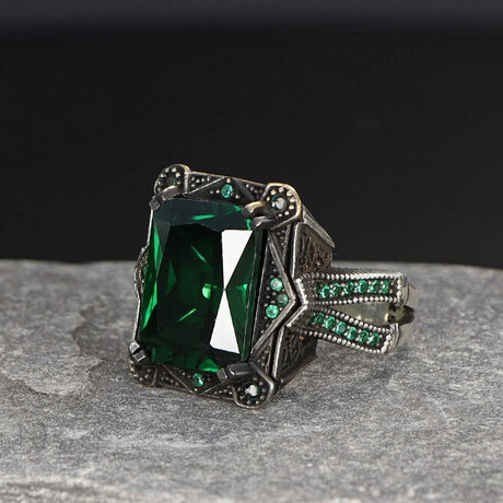 Fancy Lab Emerald Ring Sterling Silver (5)