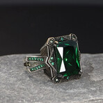 Fancy Lab Emerald Ring Sterling Silver (5.5)