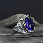 Kings Chain Lab Sapphire Ring Sterling Silver (7.5)