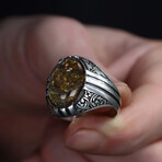 Natural Fossil Amber Ring Sterling Silver (7.5)