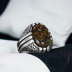 Natural Fossil Amber Ring Sterling Silver (6.5)