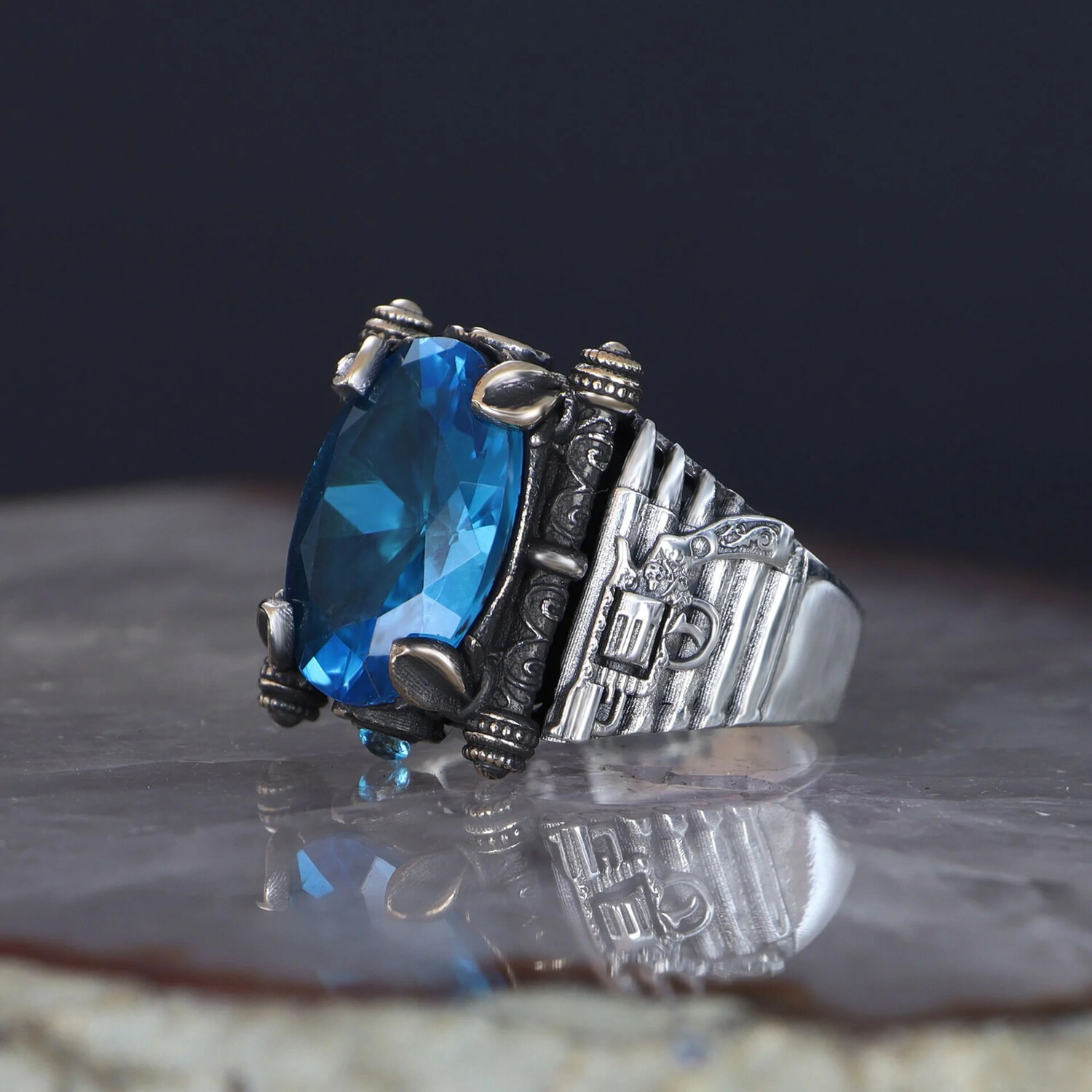 Oval Blue Topaz Ring Sterling Silver (5.5) - Ephesus Jewelry: Men's ...