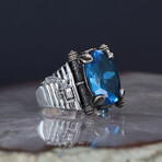 Oval Blue Topaz Ring Sterling Silver (7.5)