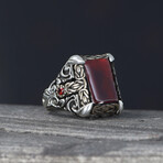 Classy Red Agate Ring Sterling Silver (8.5)