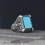 Chain Design Turquoise Ring Sterling Silver (7.5)
