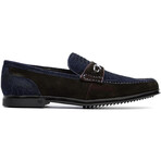 Hugo // Suede Ostrich Loafers // Navy + Brown (US: 8.5)