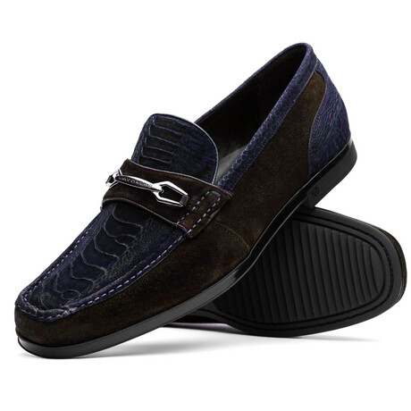 Hugo // Suede Ostrich Loafers // Navy + Brown (US: 8)