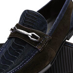 Hugo // Suede Ostrich Loafers // Navy + Brown (US: 8.5)