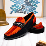 Hugo // Suede Ostrich Loafers // Orange + Black (US: 9.5)