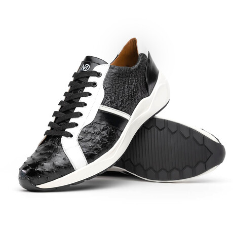 Lyon II // Ostrich Quill Leather Sneakers // Black + White (US: 8)