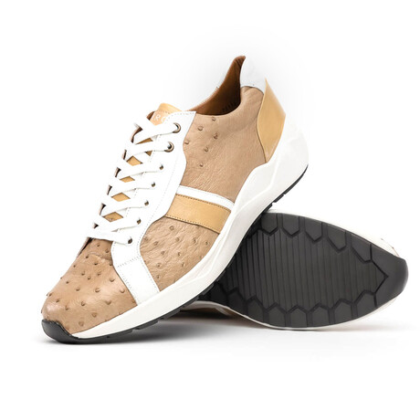 Lyon II // Ostrich Quill Leather Sneakers // Orix + White (US: 8)