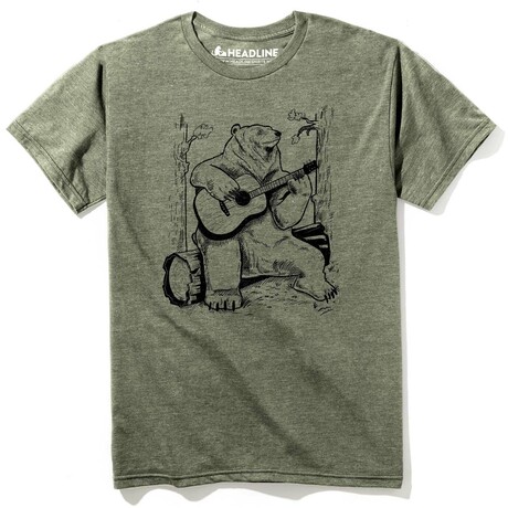 Acoustic Guitar Bear T-Shirt // Olive Heather (XS)
