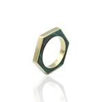 Fine Jewelry // 18K Yellow Gold Hexagon Malachite Ring + Necklace // Ring Size: 5.75 + 16" // Pre-Owned