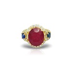 Fine Jewelry // 14K Yellow Gold Ruby + Sapphire + Diamond Ring // Ring Size: 6.5 // Pre-Owned