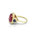 Fine Jewelry // 14K Yellow Gold Ruby + Sapphire + Diamond Ring // Ring Size: 6.5 // Pre-Owned