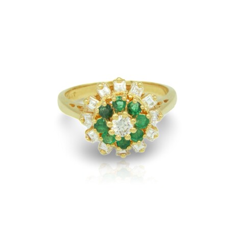 14K Yellow Gold Diamond + Emerald Ring // Ring Size: 6.5 // Pre-Owned