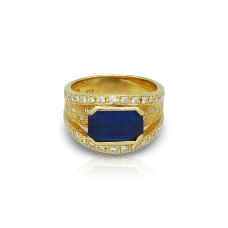 Fine Jewelry // 18K Yellow Gold Sapphire + Diamond Ring // Ring Size: 5.25 // Pre-Owned