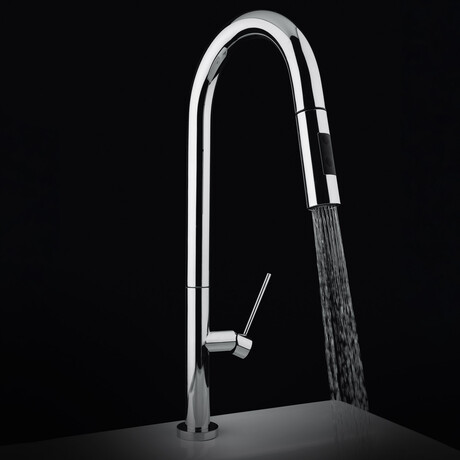 ROCO Chrome // Designer Kitchen Faucet // Pullout Dual Shower