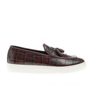Tassel Leather Crocodile Slip On Sneakers // Burgundy (Euro: 41)